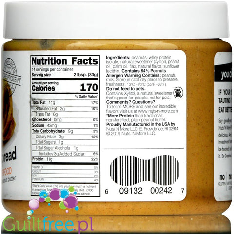 Nuts' n More Peanut Butter No Sugar Added with Xylitol and Whey Protein
