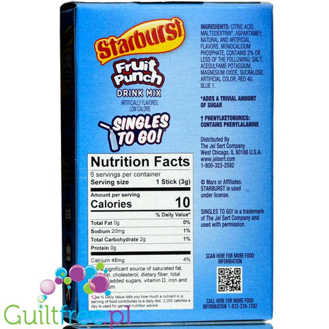 Starburst Zero Sugar Fruit Punch Singles to Go 0.59oz (16.6g) 