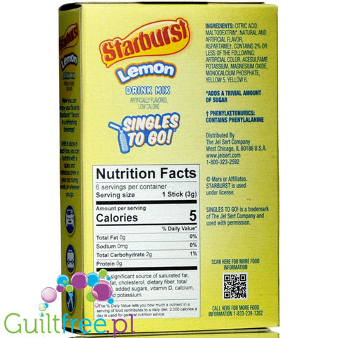 Starburst Zero Sugar Lemon Singles to Go 0.59oz (16.6g)