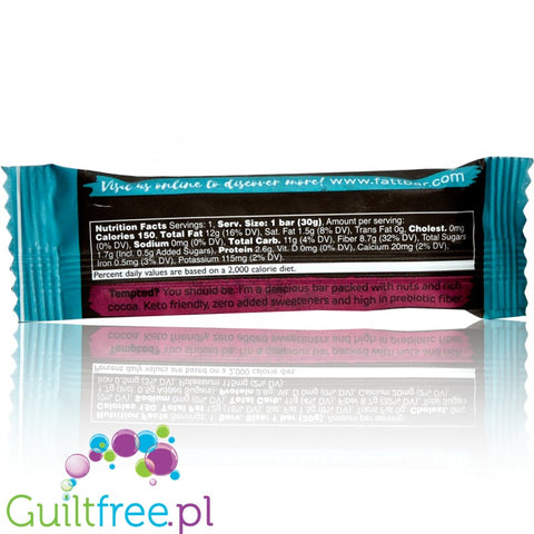 FattBar Cocoa Orange, Low Carb, No Added Sugar, All Natural, Vegan bar