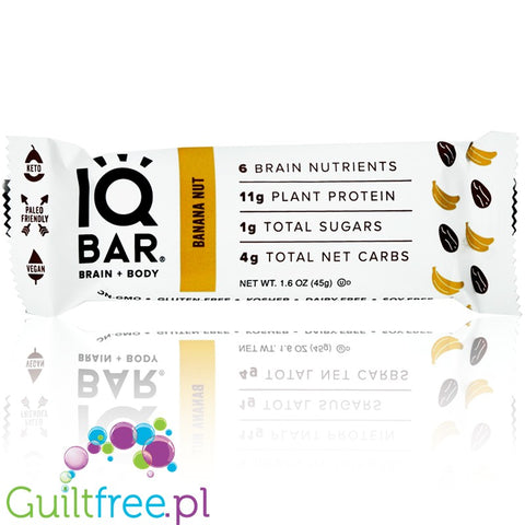 IQ Bar Banana Nut Brain & Body plant protein bar with Lion's Mane, MCTs, Omega-3, flavonoids, vitamin-E and choline