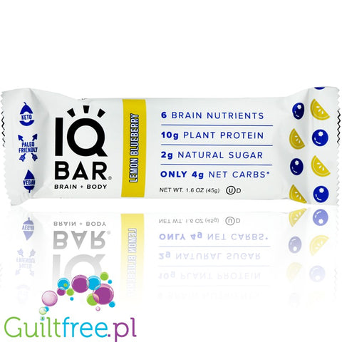 IQ Bar Lemon Blueberry Brain & Body plant protein bar with Lion's Mane, MCTs, Omega-3, flavonoids, vitamin-E and choline