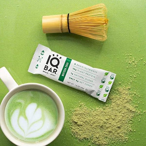 IQ Bar Matcha Chai Brain & Body plant protein bar with Lion's Mane, MCTs, Omega-3, flavonoids, vitamin-E and choline