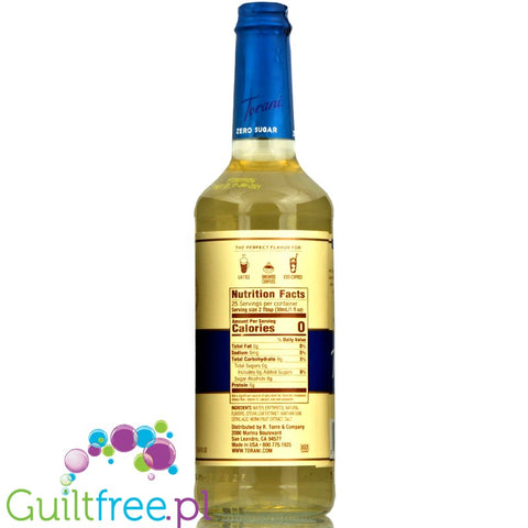 Torani Puremade Zero Sugar Syrup, Vanilla 750 ml (25.4 oz)