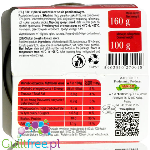 Agrico Chicken Fillet in tomato sauce 160g