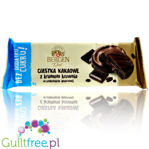 Bergen Brownie sugar free cookies with cream and dark chocolate coating
