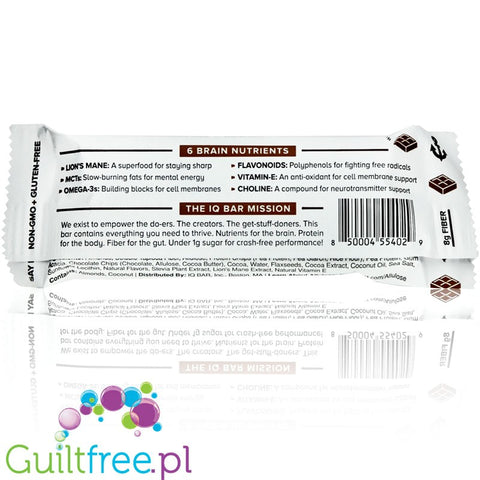 IQ Bar Chocolate & Sea Salt Brain & Body plant protein bar with Lion's Mane, MCTs, Omega-3, flavonoids, vitamin-E and choline