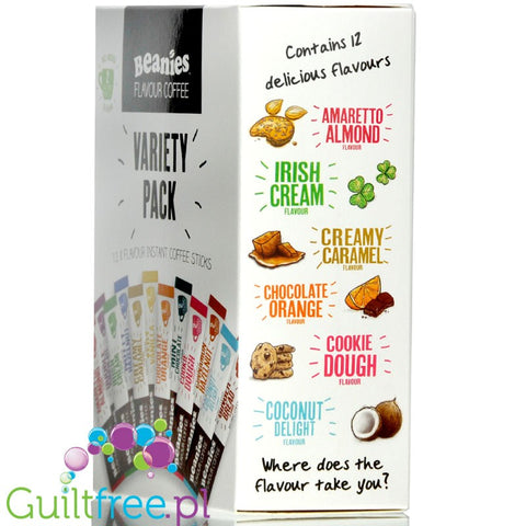 Beanies Variety Pack Stick Sachets instant flavored coffee 2kcal pe cup