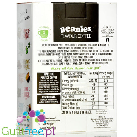 Beanies Variety Pack Stick Sachets instant flavored coffee 2kcal pe cup