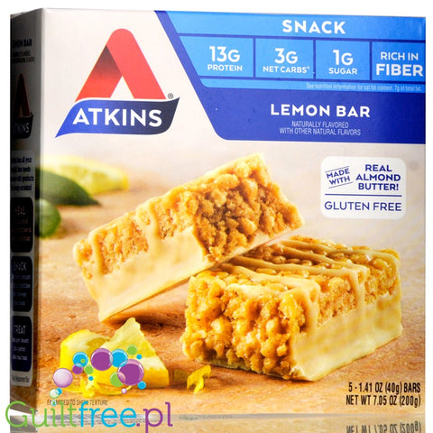 Atkins Snack Lemon Bar, protein bar, box of 5 bars