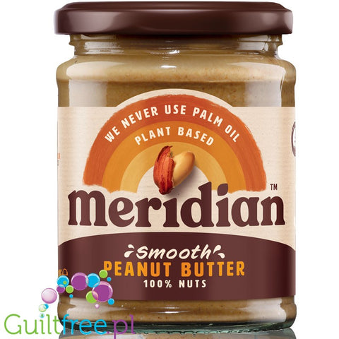 Meridian smooth peanut butter 100% nuts - ground peanut butter, roasted in skins, smoothly ground, with no added sugar and no sa