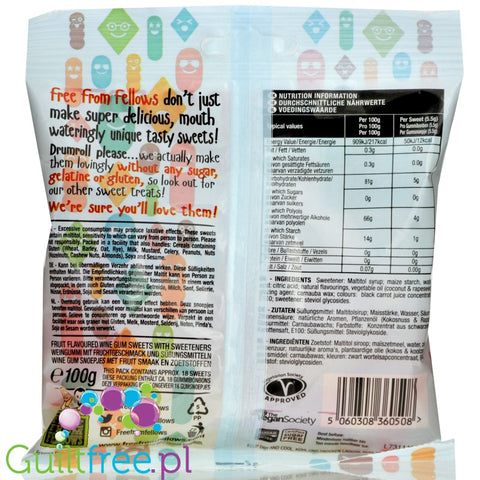 Free From Fellows Wine Gums, sugar free, gluten free, gelatine free gums with stevia