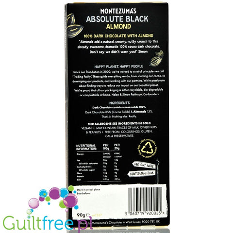 Montezuma's Absolute Black 100% Cocoa Solids with Orange & Cocoa Nibs 90G