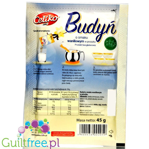 Celiko gluten free, sugar free vanilla pudding without sweeteners