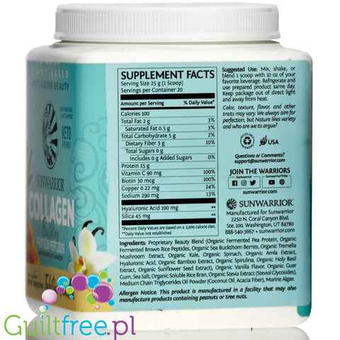 Sunwarrior Collagen Building Protein Peptides Tahitian Vanilla 500g