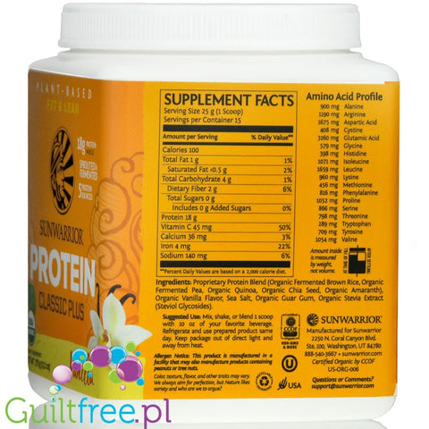 Sunwarrior Classic Plus Protein, Vanilla (375g)