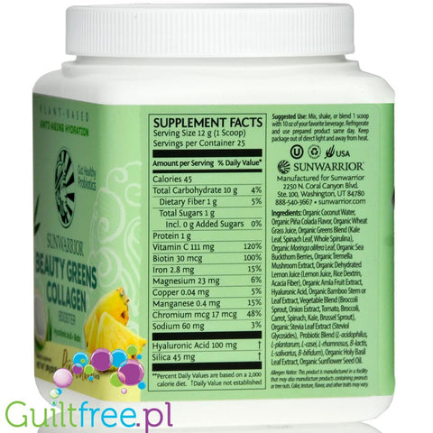 Sunwarrior Beauty Greens Collagen Booster Pina  Colada (300g)