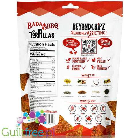 BeyondChipz Tortillas High Protein Tortilla Chips, Bada BBQ 5.3 oz