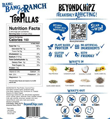 BeyondChipz Tortillas High Protein Tortilla Chips, Bang Bang Ranch 5.3 oz