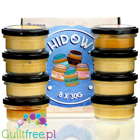 Krukam Sampler Box - 8 different peanut butters 100%, 8 x 30g