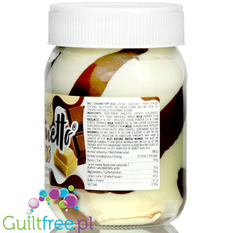 Creametto Duo - no added sugar white & milk chocolate spread