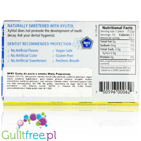 Spry Peppermint - sugar free, gluten free chewing gum with xylitol