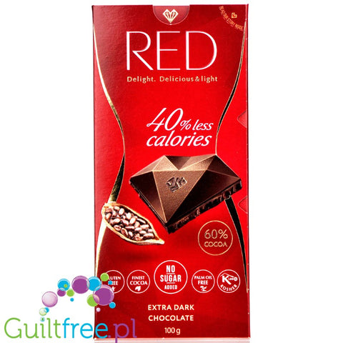 RED Chocolette no sugar added dark chocolate, 60% cocoa, 40% less calories