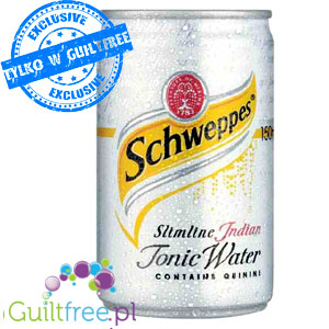 Schweppes Slimline Tonic - carbonated low-calorie refreshing drink with quinine, no sugars contain sweeteners