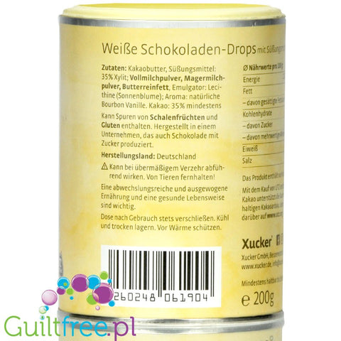 Xucker White Chocolate Drops - no added sugar, only with xylit, 35% cocoa butter