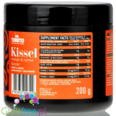 Mr. Tonito Kissel Orange & Carrot, sugar free jelly dessert with vitamins A, C & E
