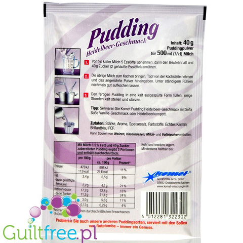 Komet, sugar free and sweetners free Blueberry pudding