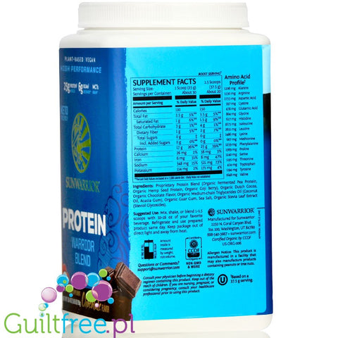 Sunwarrior Protein Warrior Blend 0,75kg, Chocolate - vegan protein powder with acai, goji & quinoa, sachet