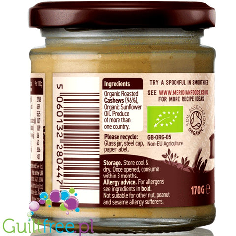 Meridian Cashew Smooth Organic 100% nuts