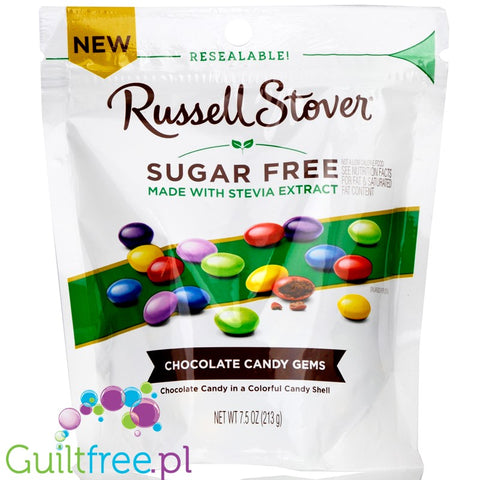 Russell Stover Chocolate Candy Gems - chocolate dragees in sugar-free rainbow shells