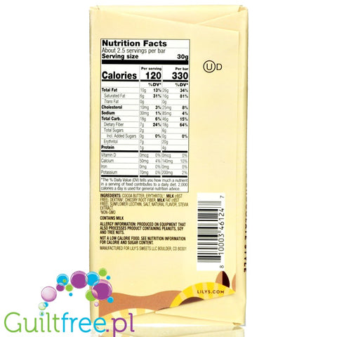 Lily's Sweets No Sugar Added White Chocolate Style Bars, Original