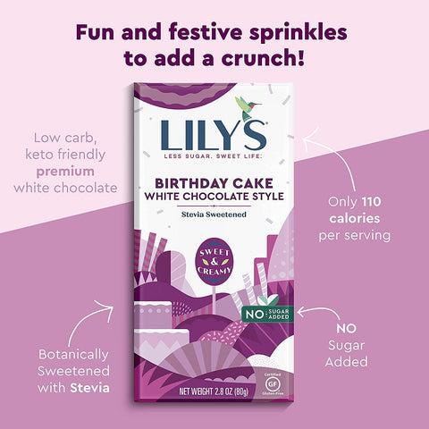 Lily's Sweets No Sugar Added White Chocolate Style Bars, Birthday Cake