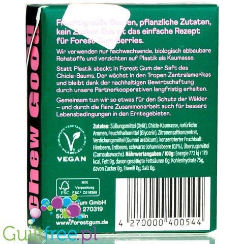 Forest Gum X - vegan sugar-free chewing gum with xylitol and stevia, no plastic