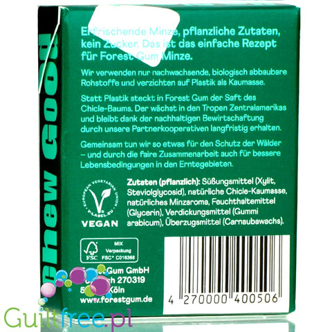 Forest Gum Eucalyptus Menthol - vegan sugar-free chewing gum with xylitol and stevia, no plastic