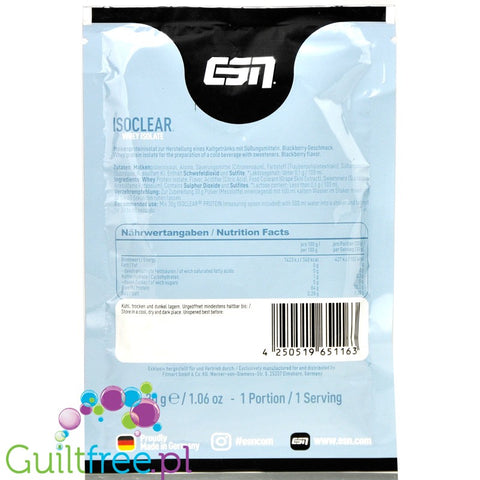 ESN Isoclear® Whey Isolate, Blackberry - supplement without lactose, sugar & fat, 25g of protein & 105kcal