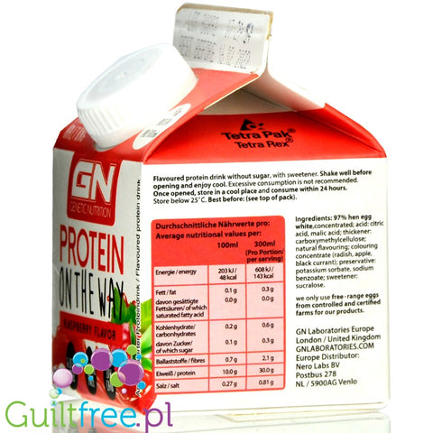 GN Protein On The Way, Raspberry, 30g protein per 140kcal, lactose free egg white protein shake