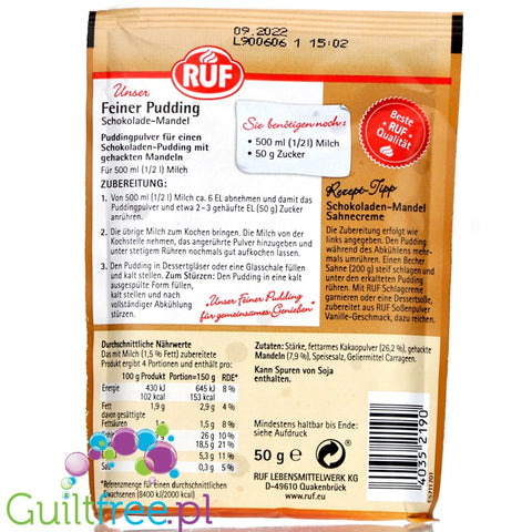 RUF Schokolade Mandel, sugar free Chocolate Almond pudding