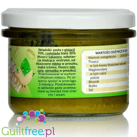 Krukam PistachioWhite - spreadable pistachio paste with sugar free white chocolate, no sugar added