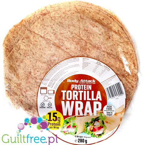 Body Attack Protein Tortilla Wraps - 15g protein tortillas, 4 x 25cm