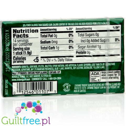 Trident Spearmint sugar free chewing gum with xylitol