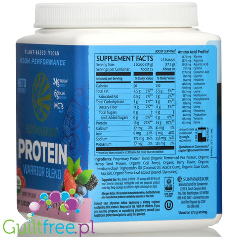 Sunwarrior Protein Warrior Blend 0,375kg, Berry - vegan protein powder with acai, goji & quinoa, sachet