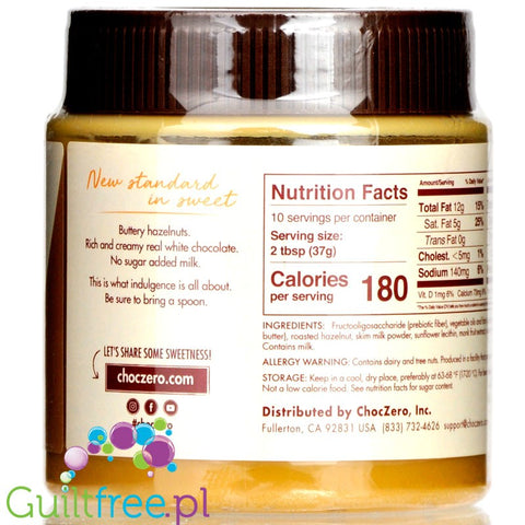 ChocZero White Chocolate Hazelnut Keto Spread - keto chocolate cream with monkfruit