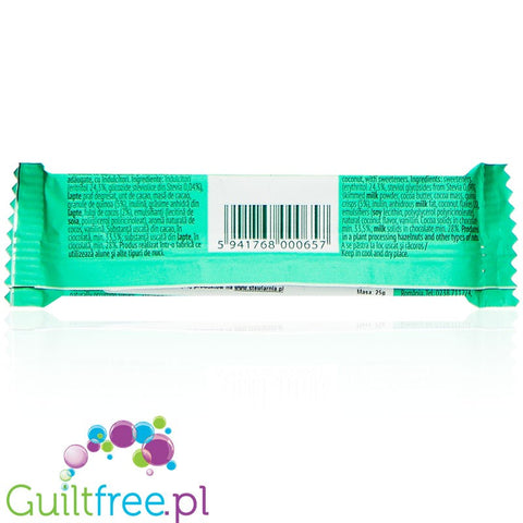 Sweet & Safe Stevia Milk Chocolate, Quinoa & Coconut - a milk chocolate bar 23% less calories