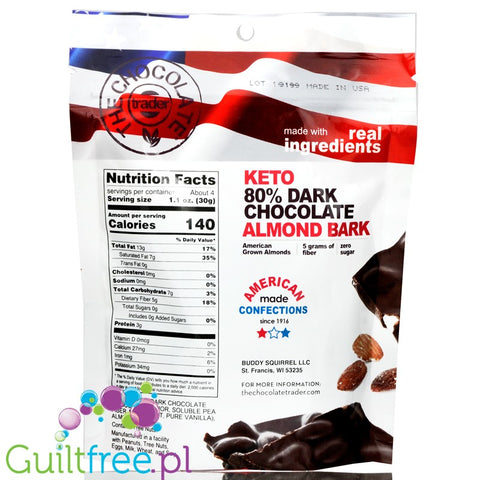 The Chocolate Trader Keto Almond Bark, 80% Dark Chocolate 4.5 oz
