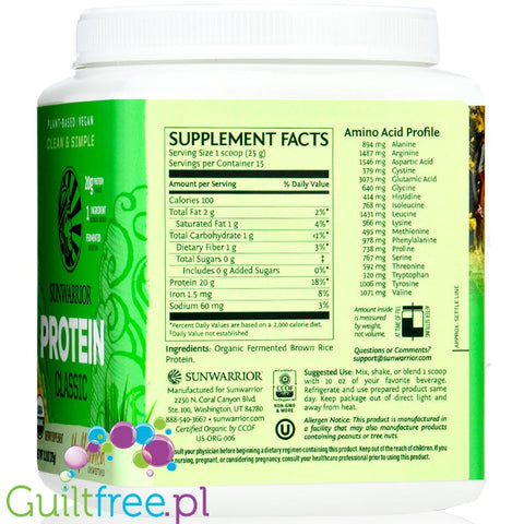 Sunwarrior Protein Classic Vanilla - vegan protein powder with stevia