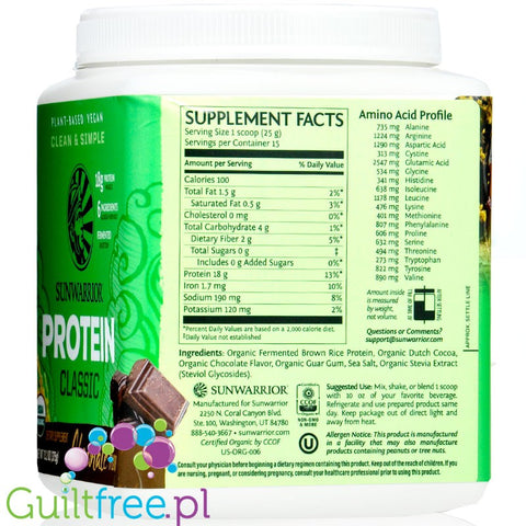 Sunwarrior Protein Classic Vanilla - vegan protein powder with stevia